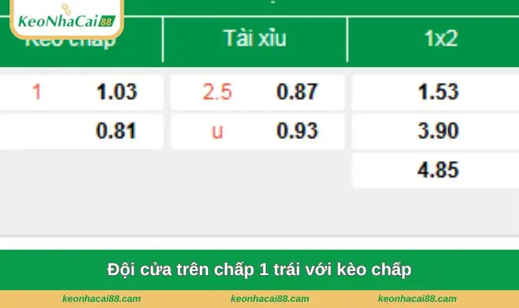 Đội cửa trên chấp 1 trái với kèo chấp
