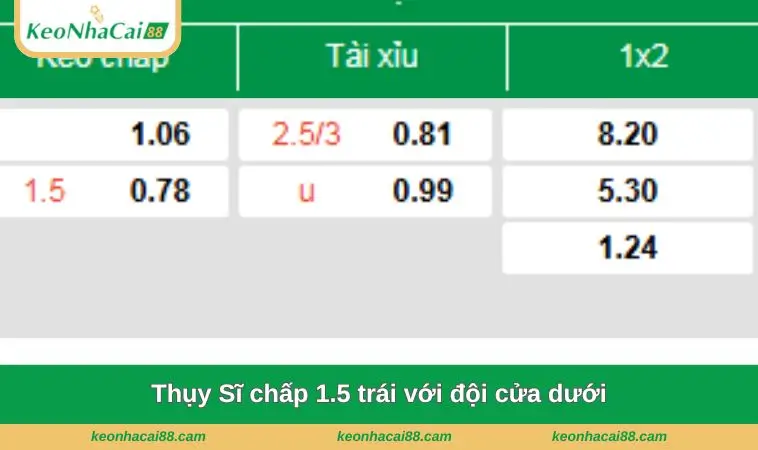 Thụy Sĩ chấp 1.5 trái với đội cửa dưới